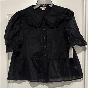 a.n.a Black Ruffled Puff Sleeve Blouse